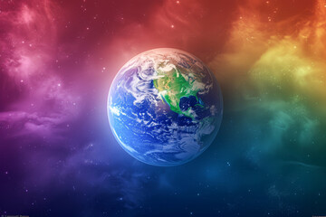 Obraz premium A colorful planet with a blue and green surface is floating in space