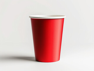 A red cup sits on a white background