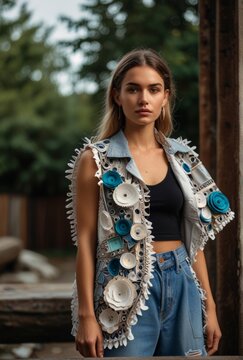 tendencia moda moda upcycling, retrato ropa hecha con basura y pl&aacute;stico, nueva colecci&oacute;n de ropa cambio clim&aacute;tico