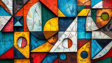 Fototapeta premium Cubist patterns with fragmented shapes and bold colors.
