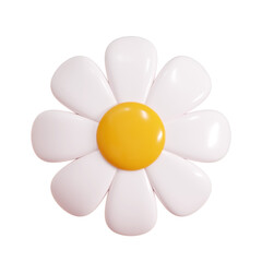 Daisy plastic flower cartoon icon 3d render illustration. Cute chamomile bubble bloom with white petals for spring and summer design. Abstract glossy balloon blossom . Garden floral element.