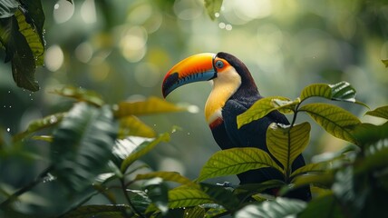 Obraz premium Toucan Bird Perched On A Branch In The Rainforest