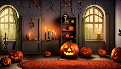 Obraz premium halloween background with pumpkin and pumpkins
