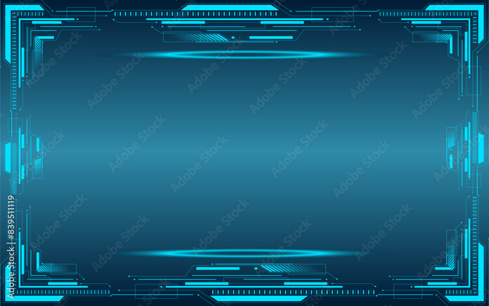 Wall mural tech technology futuristic modern hud neon blue abstract frame template background design and illust