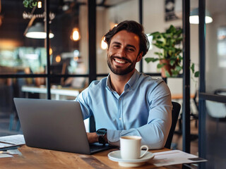 Obraz premium smiling businessman working on laptop