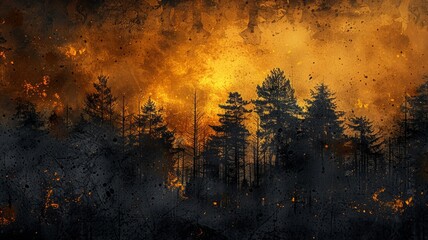 Powerful image of a forest fire with intense flames and thick smoke filling the scene