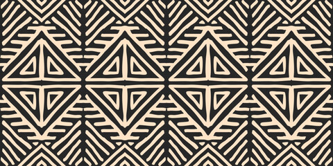 Hand drawn Batik pattern seamless. Geometric doodle abstract illustration, wallpaper. Tribal ethnic vector texture. Aztec style. Folk embroidery. Indian, Scandinavian, African rug, tile background.