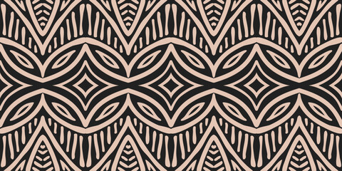 Hand drawn Batik pattern seamless. Geometric doodle abstract illustration, wallpaper. Tribal ethnic vector texture. Aztec style. Folk embroidery. Indian, Scandinavian, African rug, tile background.