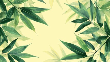 Obraz premium A serene background with lush, green leaves on a light backdrop, perfect for nature-themed designs or invitations.