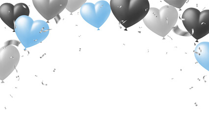 Happy birthday background, greeting card, holiday frame design with heart balloons silver and blue color © Little J