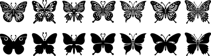 Fototapeta premium Set of vector butterfly icons . Butterfly silhouettes collection . Exotic flying butterflies logo .