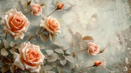 Elegant floral background with peach roses