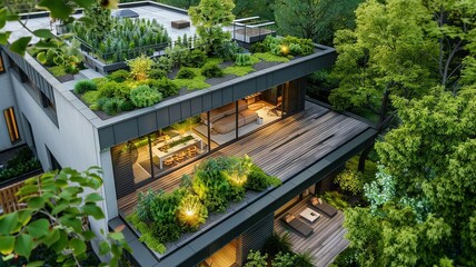 Modern House with Lush Rooftop Garden