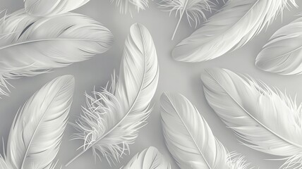 Elegant White Feathers Pattern On Gray Background