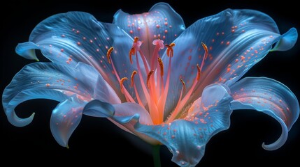 Obraz premium Ethereal Lily Elegance: Vibrant White Petals in Double Exposure Silhouette with Garden Flowers Blooming Close Up