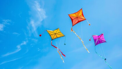 Vibrant Kites Dancing in the Clear Blue Sky - A R 7:4
