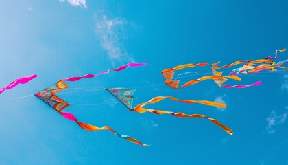 Vibrant Kite Spectacle: A Colorful Display in the Blue Sky