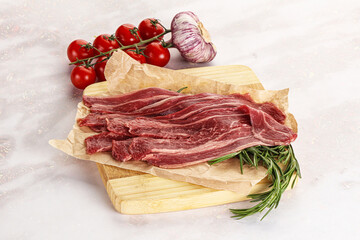 Raw beef bacon for cooking