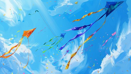 Obraz premium Dancing in the Sky: Vibrant Kites at AR 7:4