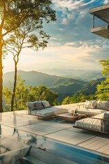 Luxury outdoor seating area with panoramic nature