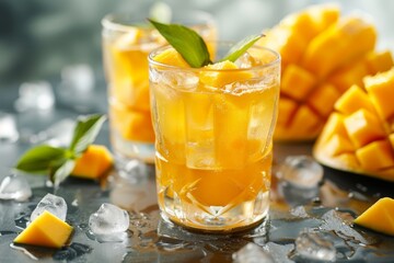 Fototapeta premium Mango ice tea in glass food photo