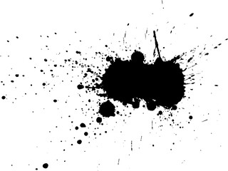 black ink dropped splash splatter on white background