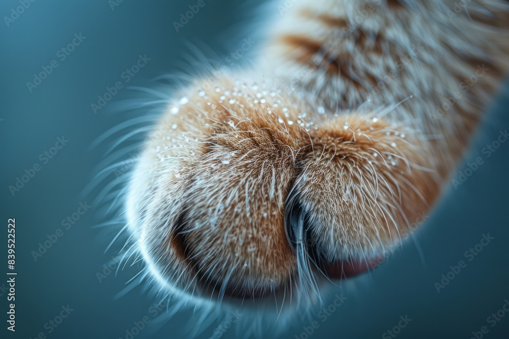 Poster A macro shot of a Siamese cat paw with light fur and darker pads, highlighting the gradient of the fur color,