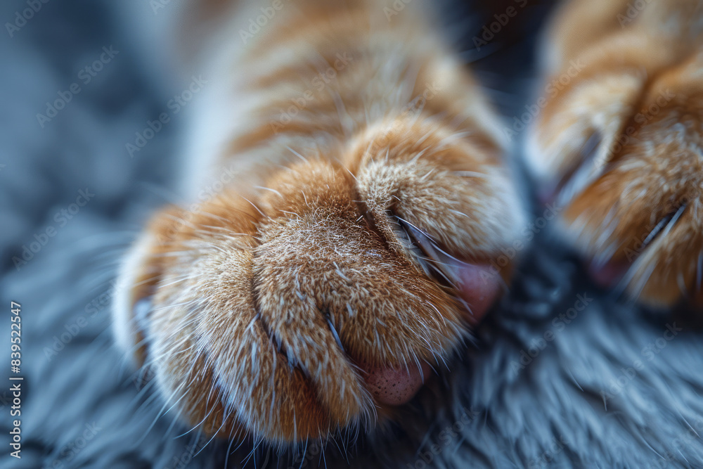 Aufkleber a macro shot of a siamese cat paw with light fur and darker pads, highlighting the gradient of the f