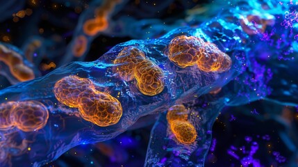 Fototapeta premium Minute specialized beta cells in the pancreas responsible for maintaining sugar levels