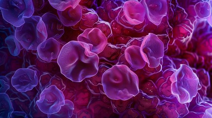 Closeup of beta cells in the pancreas showing their characteristic lobular shape and presence of secretory granules