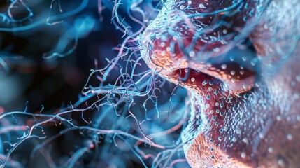 Magnified image of taste buds on the tongue showing the intricate network of nerves and vessels that support them