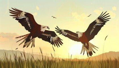 Fototapeta premium Graceful Brahminy Kites Soaring through the Sky