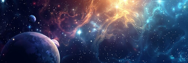 Obraz premium Vector abstract space illustration reveals celestial wonders: stars, planets, and delicate white