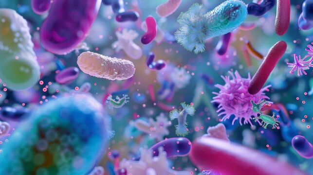 The diverse microbial flora found in the human intestine including archaea bacteria and fungi