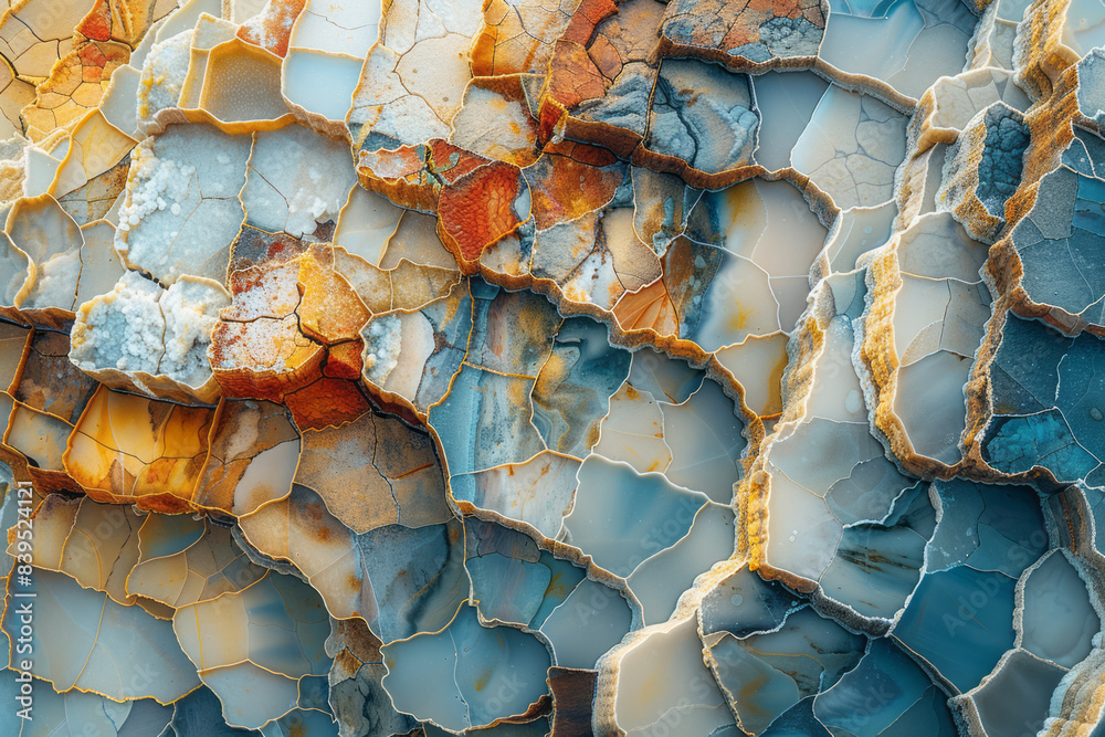 Aufkleber An abstract composition of salt formations in various shapes and sizes, set against a backdrop of rich, fertile earth,