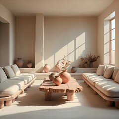 “Golden Hour Serenity: A Modern Living Room Interior”