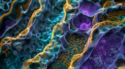 Obraz premium A highly magnified image of a single peroxisome showing the location of specialized proteins involved in transporting fatty acids into the organelle