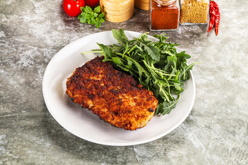 Tasty roasted breaded meat schnitzel