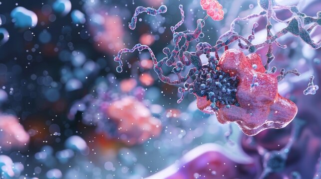 In this microscopic view the distinct and complementary shapes of the Tcell receptor and MHC molecule come into focus demonstrating their critical role in initiating immune synaps
