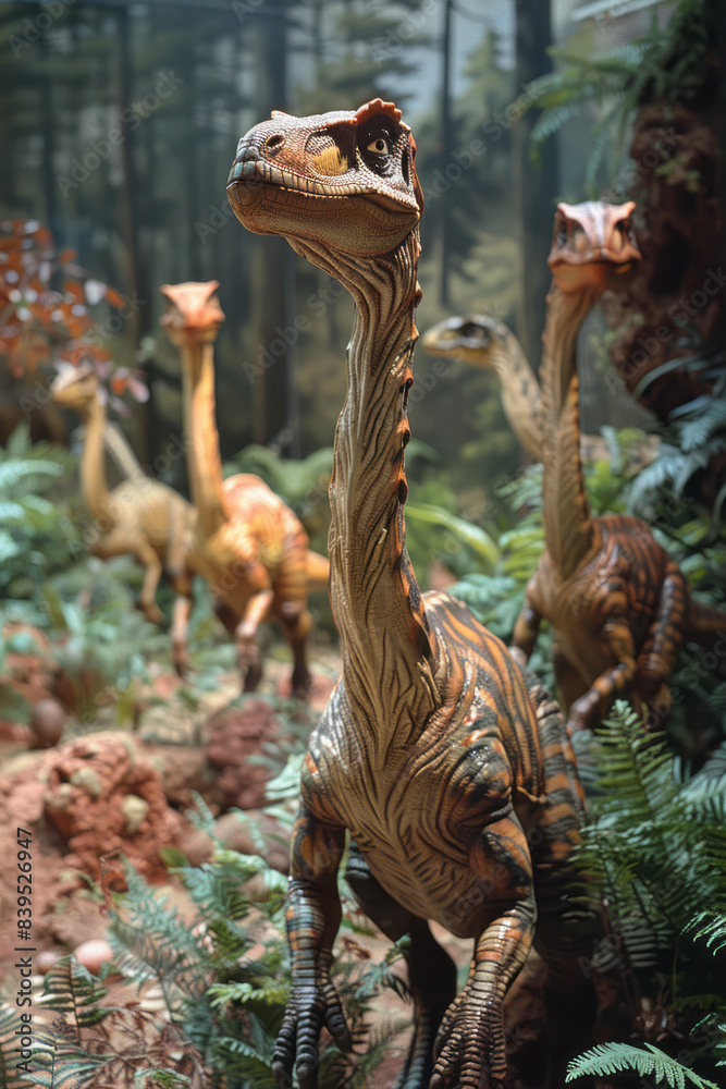 Poster a display of dinosaur art and illustrations, showcasing how scientists and artists bring these ancie