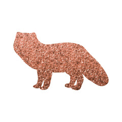 Artistic Arctic Fox Silhouette with Shimmering Copper Hexagon Glitter Texture