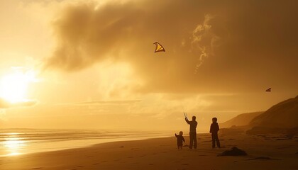 Fototapeta premium Kite Flying Fun: A Day at the Oregon Coast with Dad and the Kids