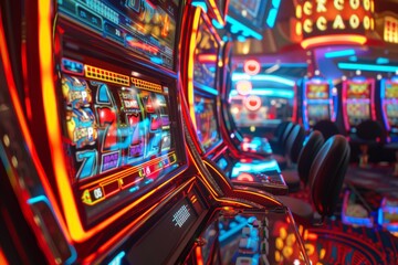 Neon Casino slot machine, Casino Roulette wheel