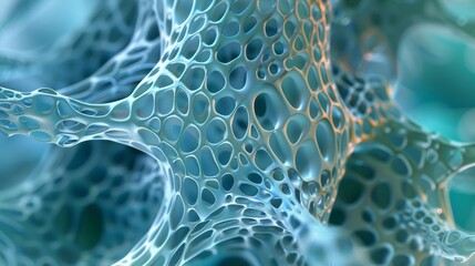 A closeup of a cell membrane depicting the intricate mesh of cellular adhesion molecules linking neighboring cells together