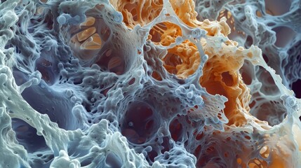 A high magnification image of a fibroblast cell with its numerous processes reaching out to manipulate and maintain the surrounding collagen fibers