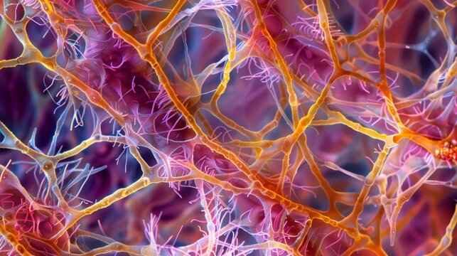 Fibroblasts in connective tissue their elongated shapes resembling strands of spaghetti as they work to produce and maintain the structural integrity of the tissue