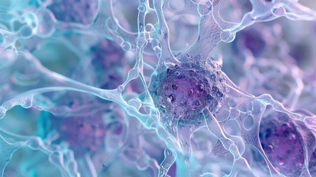 Closeup of fibroblast secretory vesicles filled with newly synthesized collagen molecules waiting to be released and incorporated into the surrounding extracellular matrix
