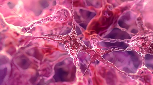A 3D reconstruction of fibroblasts and their surrounding collagen fibers highlighting the intricate and organized nature of connective tissue