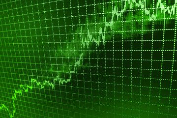 Green, blue color Stock trading chart on monitor screen Abstract financial background trade colorful Selective focus creative effect Stock exchange chart graph Stock trade live