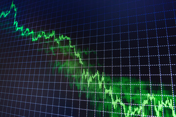 Abstract stock market diagram candlebars trade Using digital tablet for stock market analysis Share price quotes Stock market chart Financial graphs on the computer monitor Green color